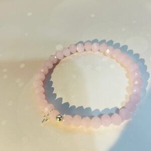 Light Pink Crystalline Glass Beaded Bracelet 6.5" .925 silver closure&tiny cross